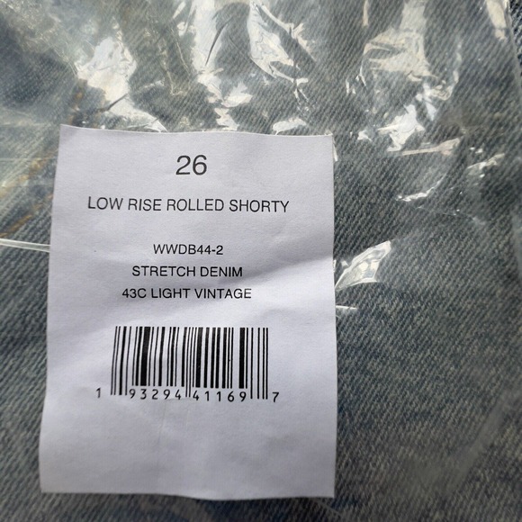 WEWOREWHAT Low Rise Rolled Shorty Stretch Denim Light Vintage Blue Size 26 - Picture 5 of 7